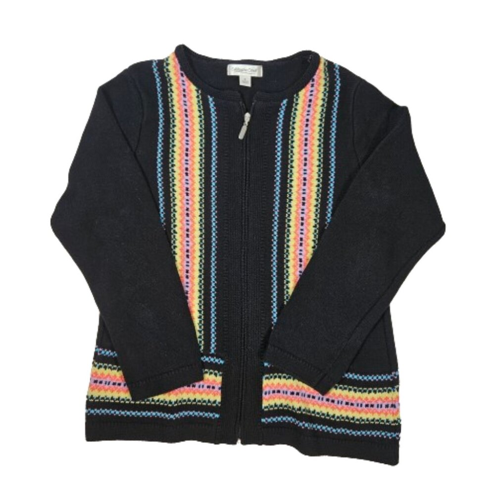 Coldwater Creek Black and Multicolor Full Zip Sweater Women's Size Small